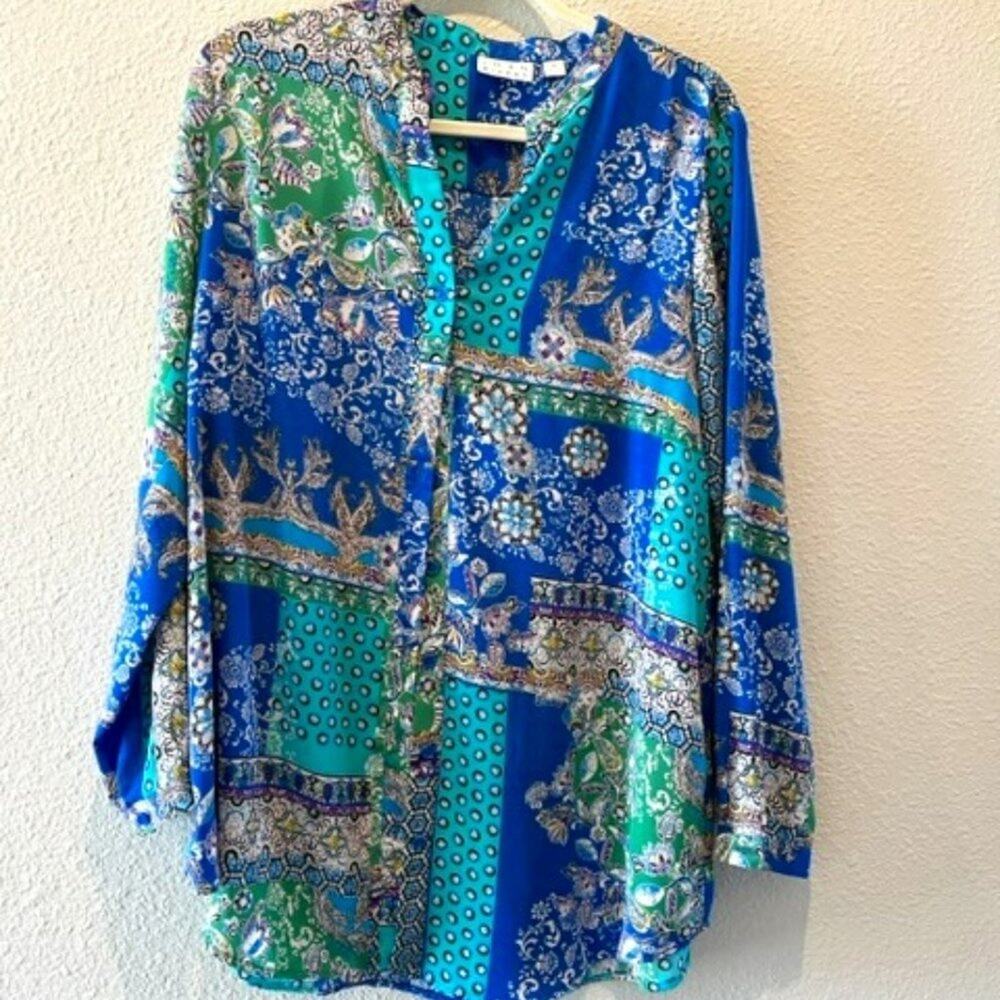 Joan Rivers Size 16 Patchwork Print Textured Blou… - image 1